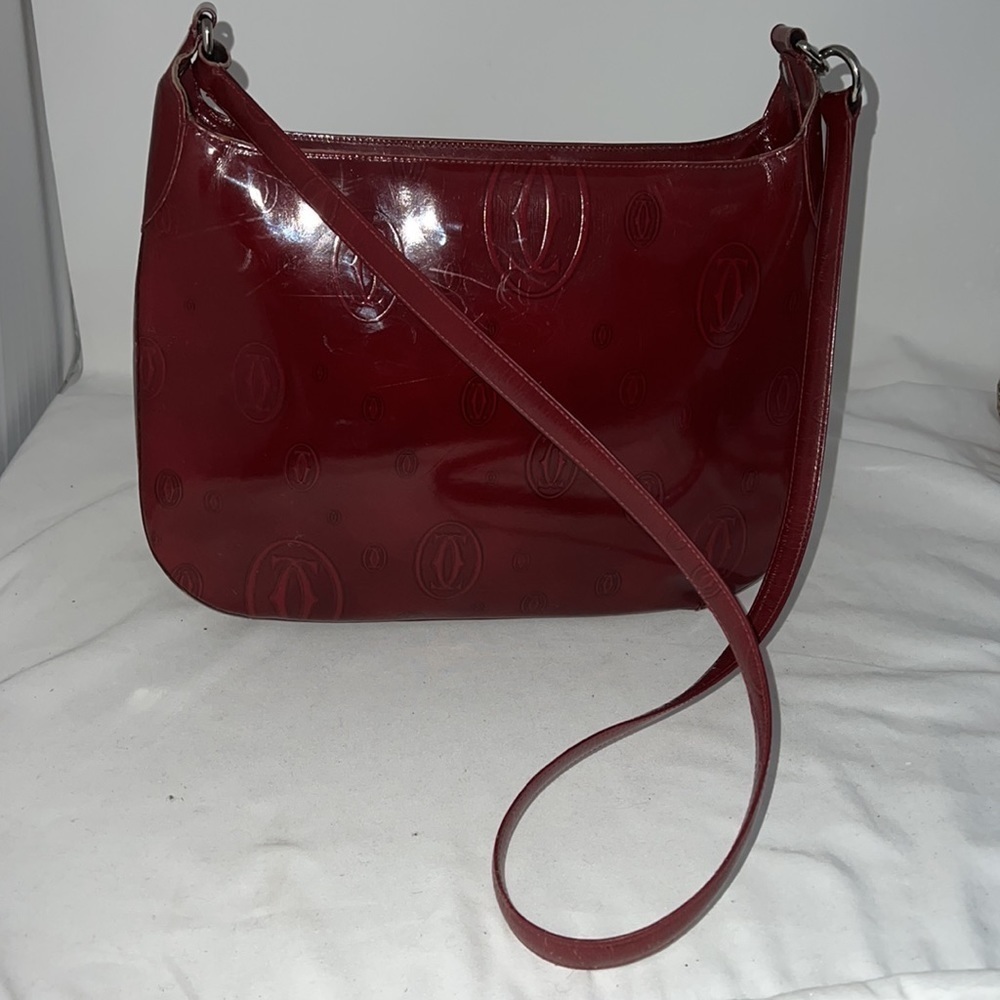 Cartier Burgundy Glossy Leather Happy Birthday Shoulder Crossbody Bag